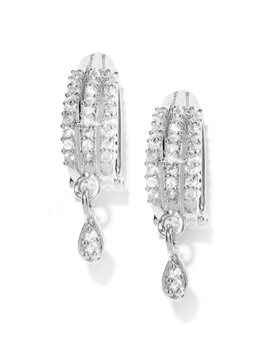 Jewellery Priyaasi | Women'S Silver Plated American Diamond Studded Bali Like Party Wear Stud Earrings - Priyaasi