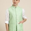 Men Sojanya | Men'S Silk Blend Light Embroidered Only Nehrujacket - Sojanya Green