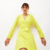 Women Lyush | Women'S Neon Yellow Knitted Wrap Dress - Lyush