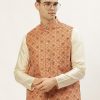 Men Virat Fashions | Men'S Orange Printed Nehru Jacket ( Jowc 4031Orange ) - Virat Fashions