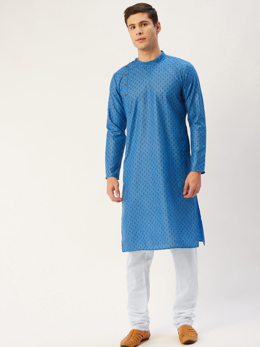 Men Virat Fashions | Men'S Blue Cotton Printed Kurta Only( Ko 652 Blue ) - Virat Fashions