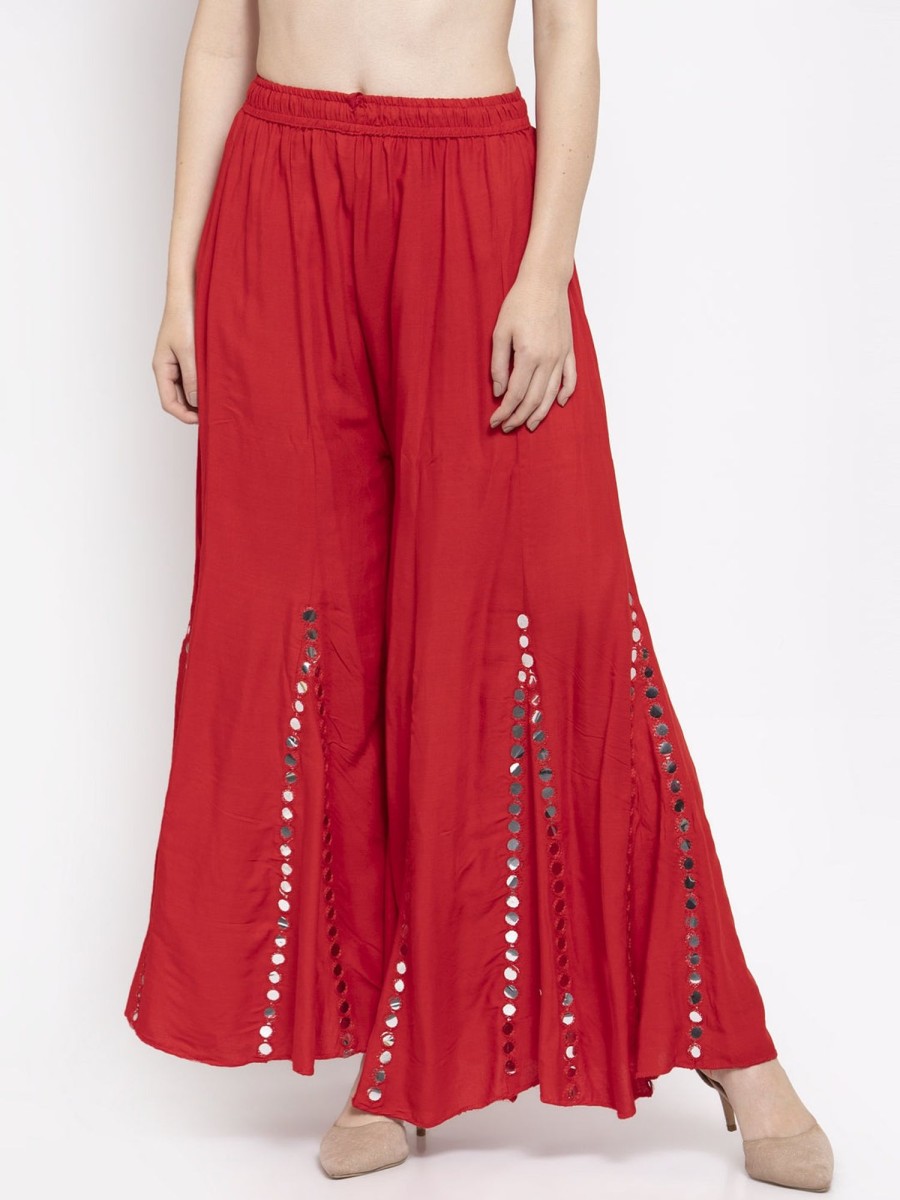 Women Wahe-NOOR | Women'S Red Flared Embellished Sharara - Wahe-Noor