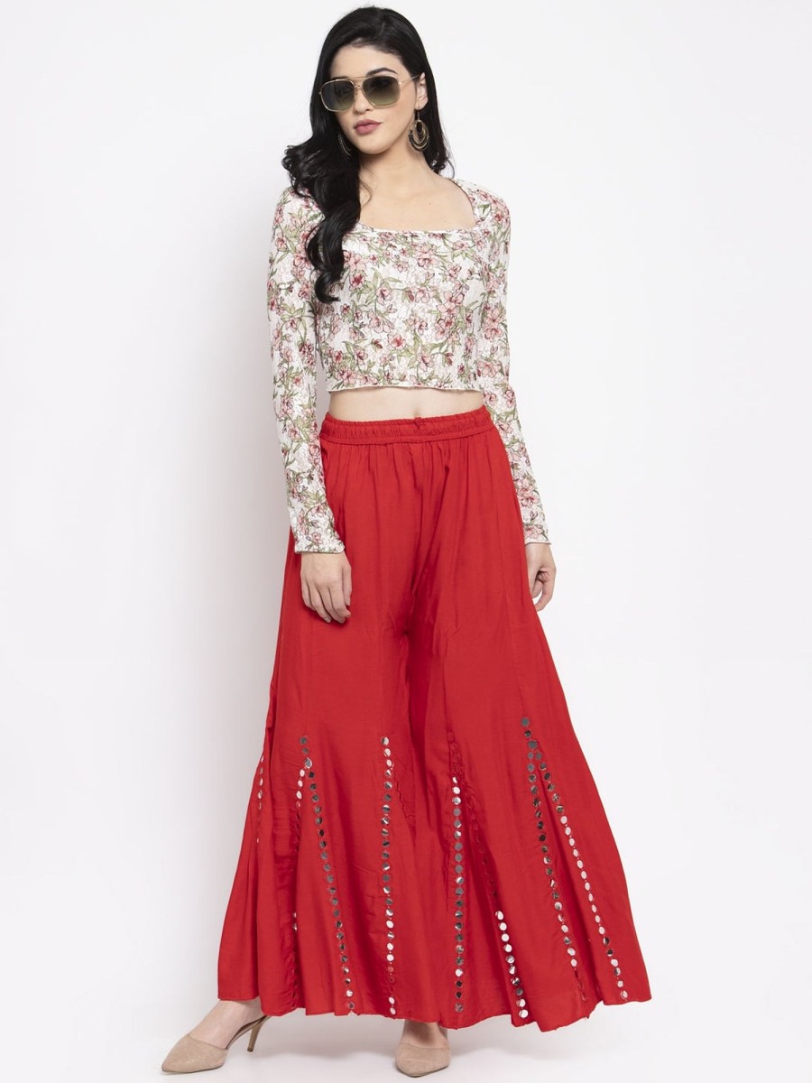 Women Wahe-NOOR | Women'S Red Flared Embellished Sharara - Wahe-Noor