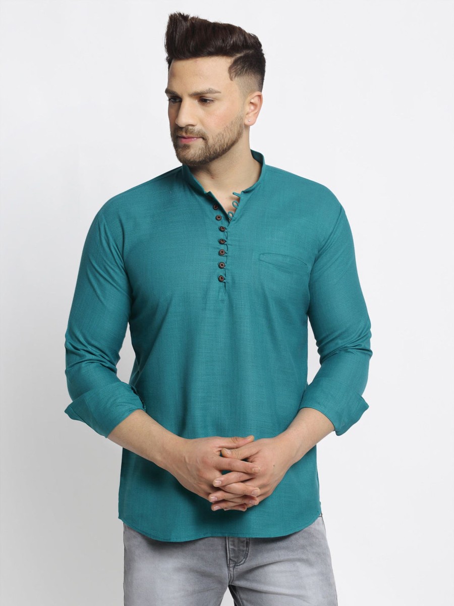 Men Virat Fashions | Men'S Green Solid Cotton Short Kurta ( Ko 639 Green ) - Virat Fashions