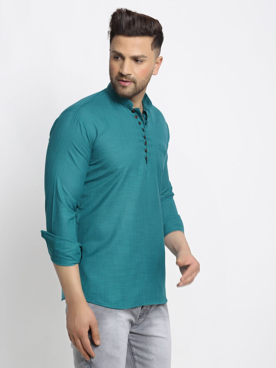 Men Virat Fashions | Men'S Green Solid Cotton Short Kurta ( Ko 639 Green ) - Virat Fashions