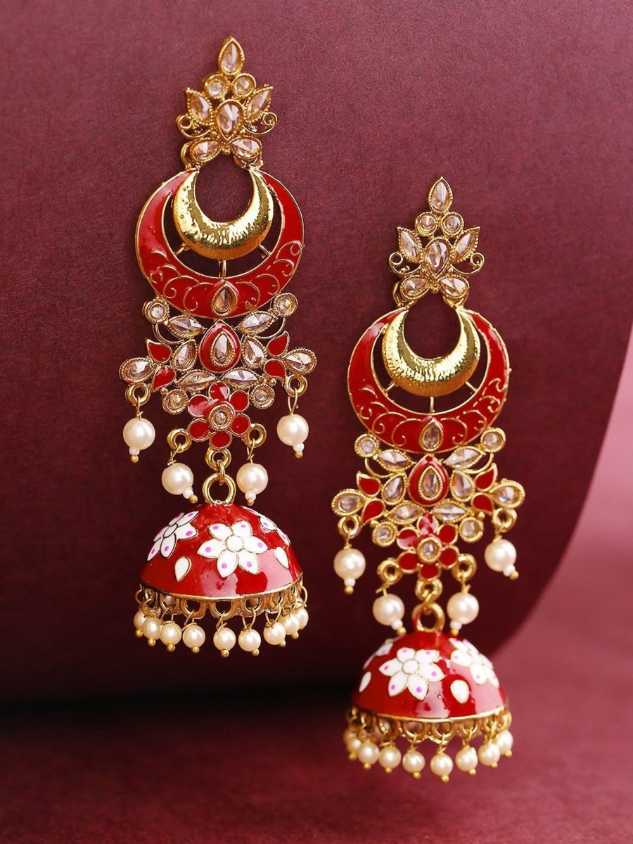 Jewellery Priyaasi | Women Golden Meenakari Jhumkas By Priyaasi (1 Pc Set)