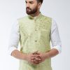 Men Sojanya | Men'S Jacquard Silk Green Designer Nehru Jacket - Sojanya