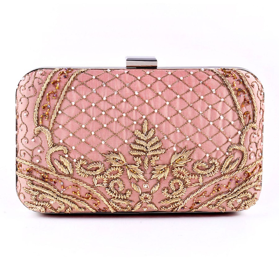 Others VASTANS | Women'S Peach Color Adorn Embroidered U0026 Embelished Party Clutch - Vastans