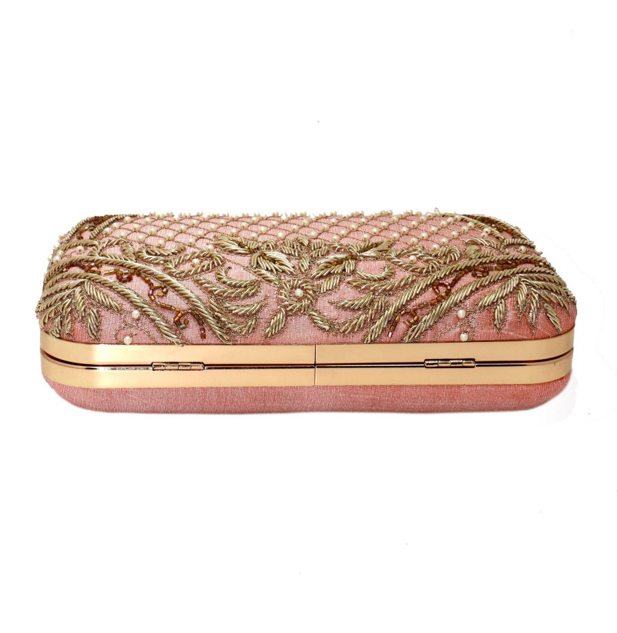 Others VASTANS | Women'S Peach Color Adorn Embroidered U0026 Embelished Party Clutch - Vastans