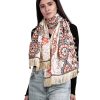 Women MESMORA FASHION | Women'S Cream African Motif Woollen Embroidered Muffler - Mesmora Fashion