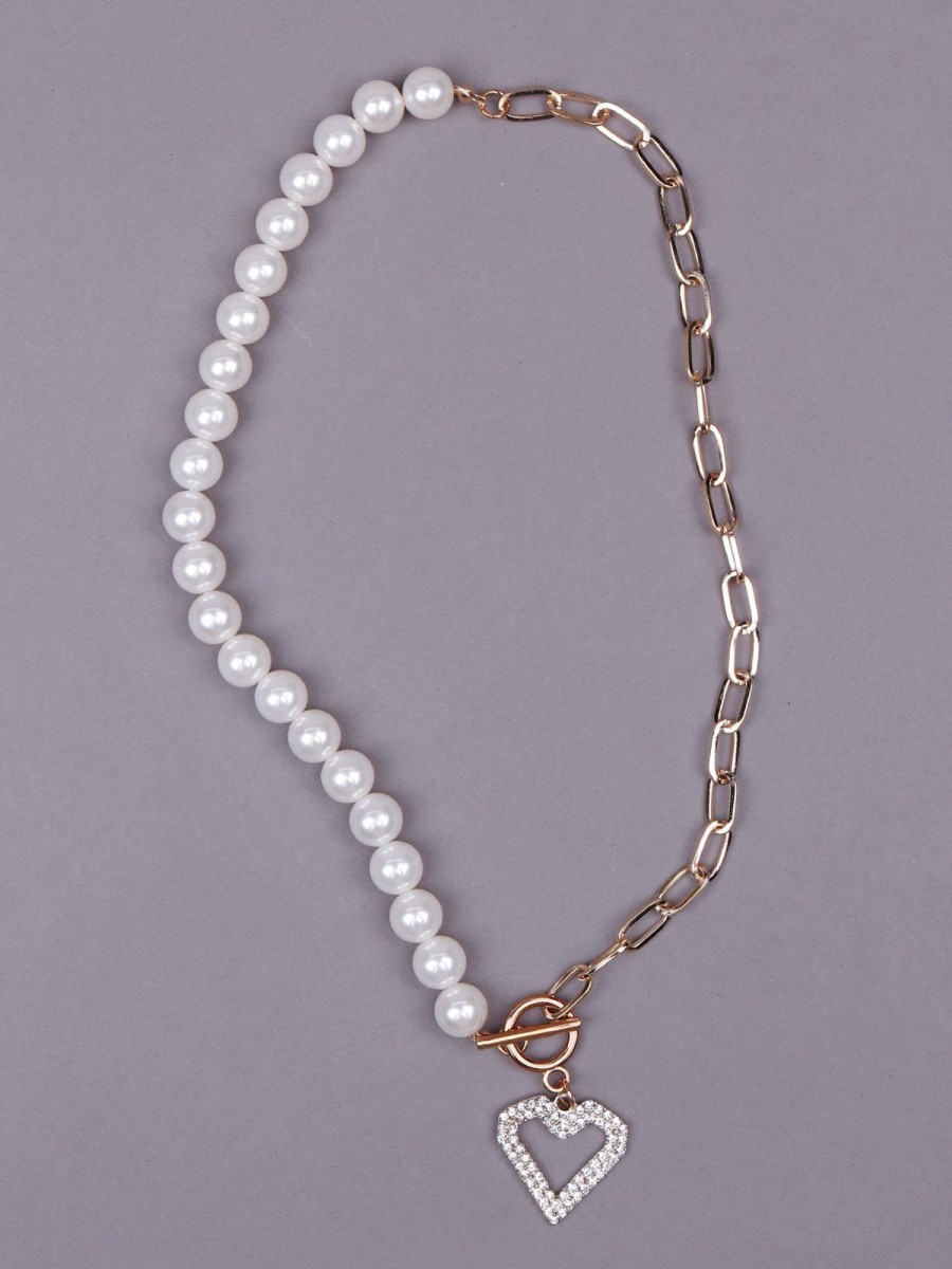 Jewellery Odette1 | Women'S Best Of Both Worlds Pearl Heart Pendant Necklace - Odette White