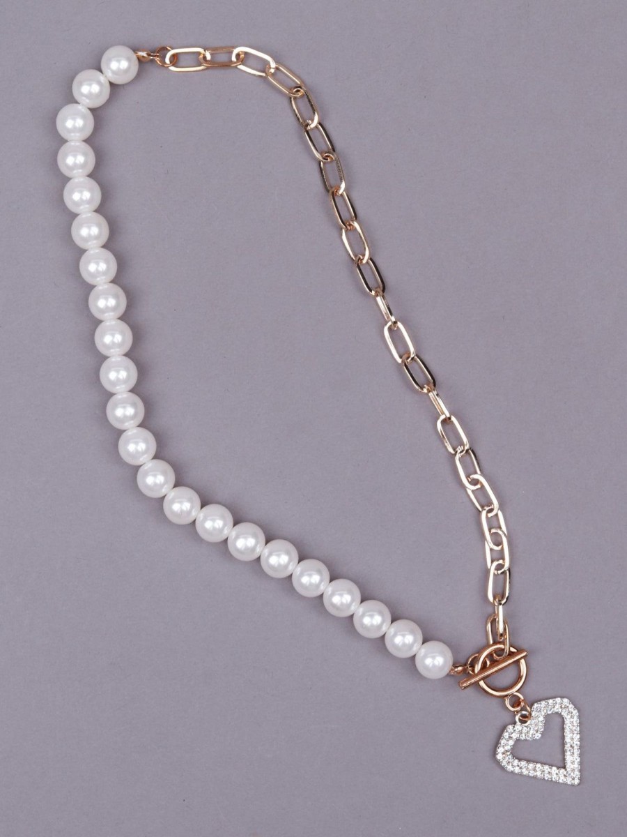 Jewellery Odette1 | Women'S Best Of Both Worlds Pearl Heart Pendant Necklace - Odette White