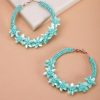 Jewellery Priyaasi | Women'S Designer Floral Pattern Beaded Mint Green Hoop Earrings - Priyaasi