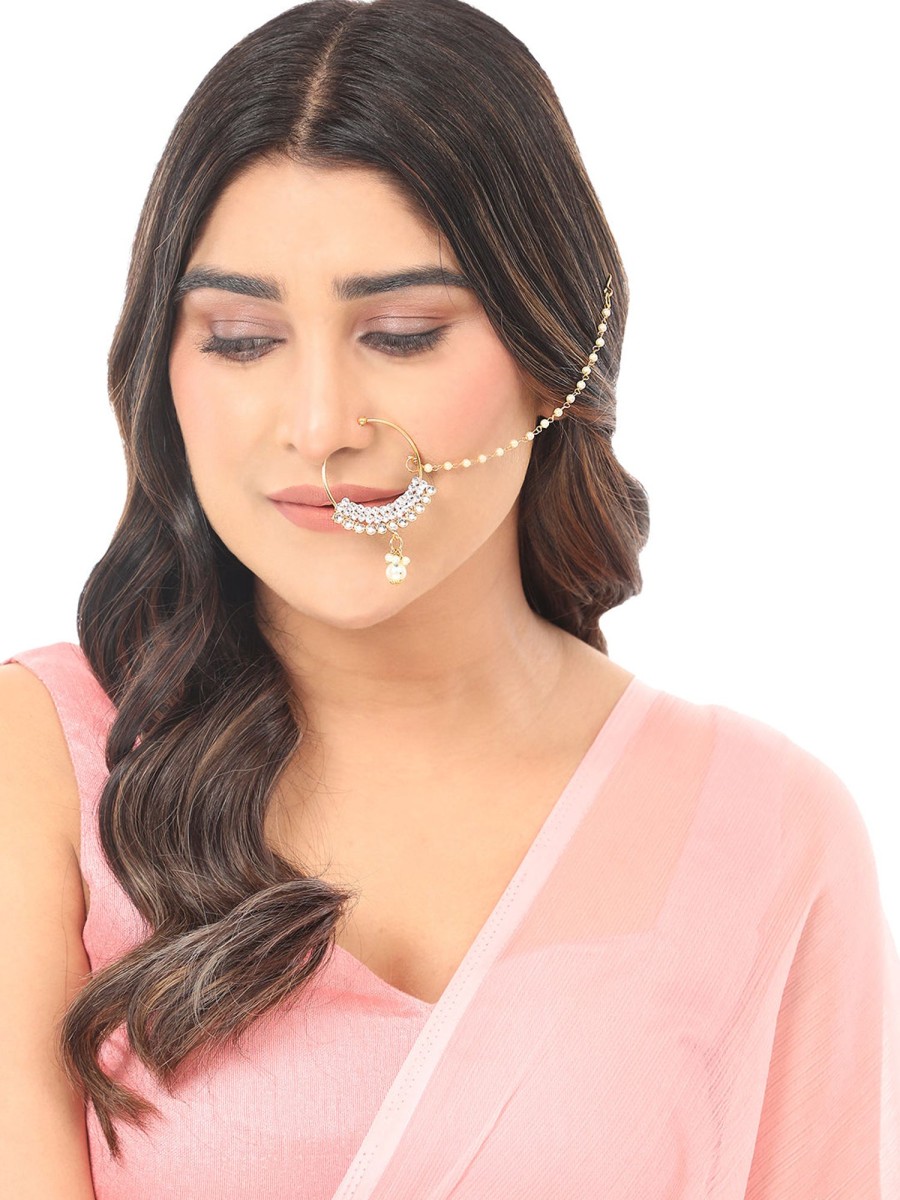 Jewellery Anikas Creation | Traditional Kundan Nose Ring Nath By Anikas Creation Gold