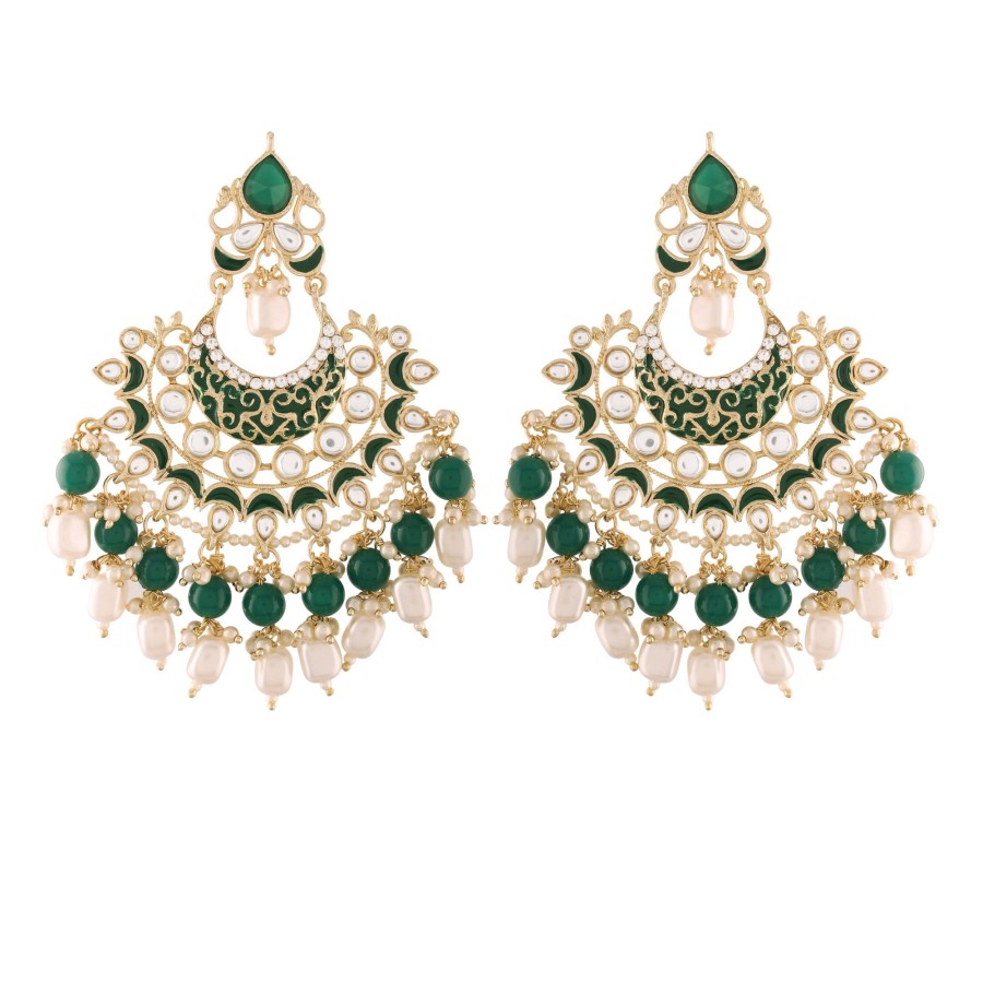 Jewellery I Jewels | Women'S Gold Plated, Enamel Kundan Stones U0026 Pearl Earrings - I Jewels Green