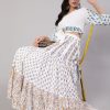 Women AKS | Women'S U0026 Blue Hand Block Printed Tiered Skirt - Aks White