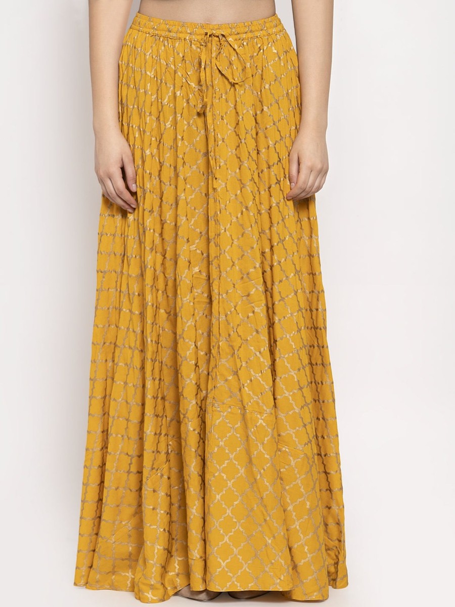 Women Wahe-NOOR | Women'S Mustard Printed Rayon Skirt - Wahe-Noor