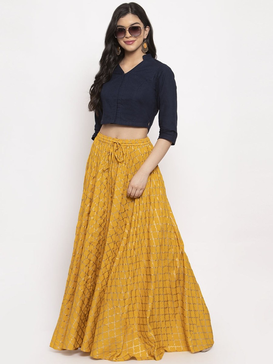 Women Wahe-NOOR | Women'S Mustard Printed Rayon Skirt - Wahe-Noor