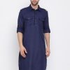 Men Vastramay | Men'S Blue Cotton Blend Pathani Style Kurta - Vastramay