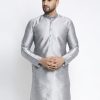 Men Virat Fashions | Men'S Silver Solid Dupion Silk Kurta Only( Ko 636 Silver ) - Virat Fashions