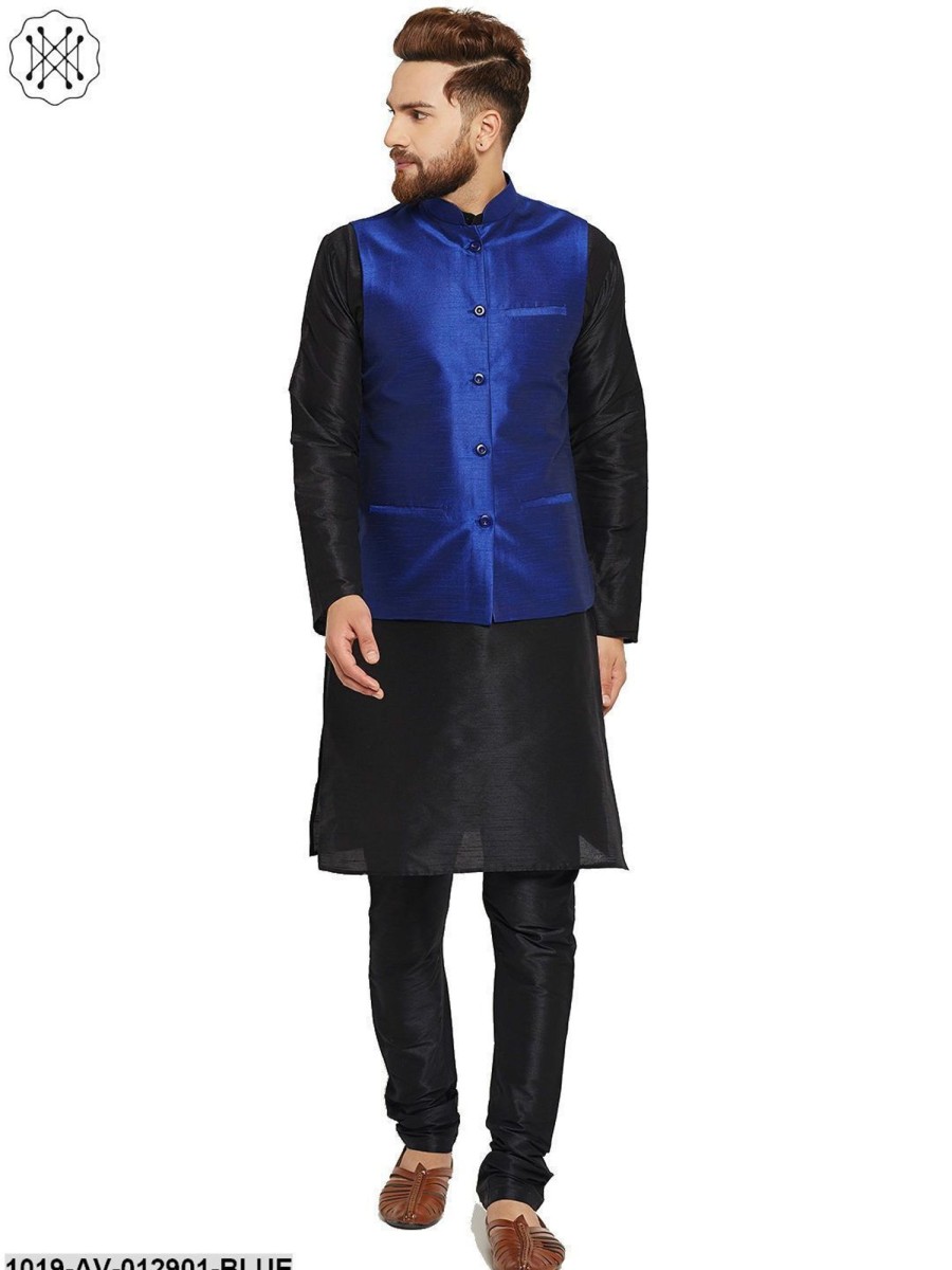 Men Sojanya | Men'S Silk Blend Royal Blue Nehrujacket - Sojanya