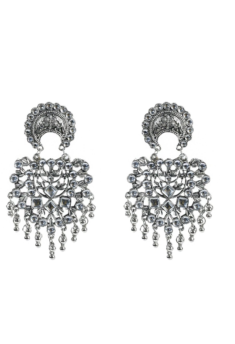 Jewellery Tehzeeb | Women'S Oxidised Earrings With Kundan And Ghunghru - Tehzeeb