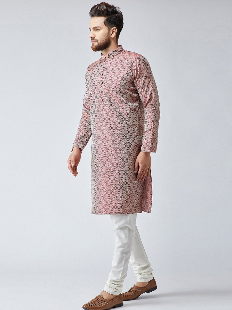 Men Virat Fashions | Men'S Maroon U0026 Off-White Self Design Kurta Only ( Ko 569Maroon ) - Virat Fashions