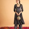 Women Lyush | Women'S Grey Velvet Embroidered Anarkali Dress - Lyush