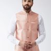 Men Sojanya | Men'S Silk Blend Peach U0026 Gold Self Design Nehru Jacket - Sojanya