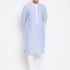 Men Even Apparels | Men'S Kurta With Contrast Collar And Placket - Even Apparels Blue