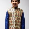 Men Sojanya KID | Kid'S Silk Blend Lime Green Printed Only Nehrujacket - Sojanya Kid Limegreen