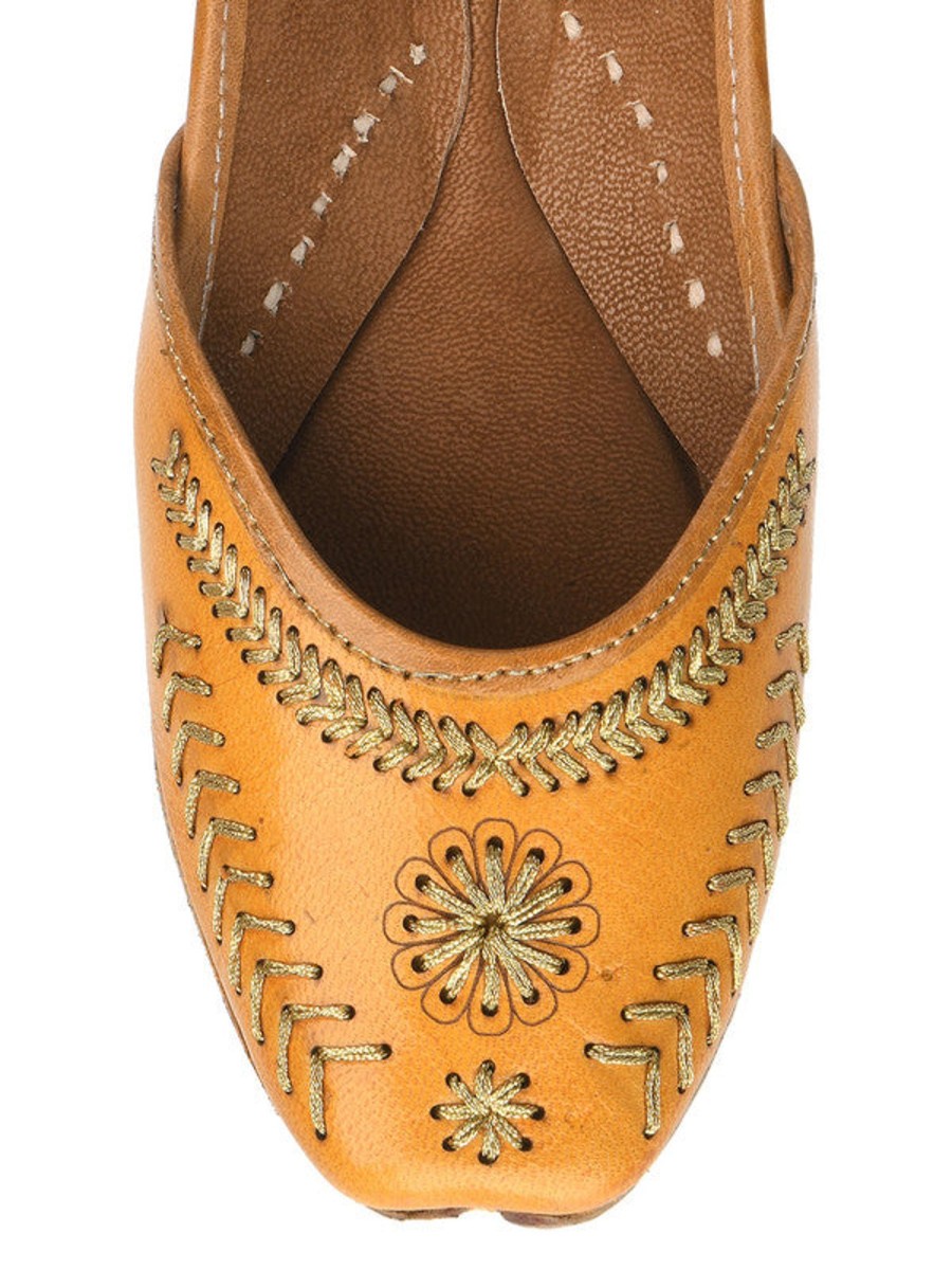 Others Desi Colour | Women'S Tan Zari Womens Indian Ethnic Leather Footwear - Desi Colour