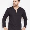 Men Even Apparels | Men'S Black Color Kurta With Slit Neckline - Even Apparels