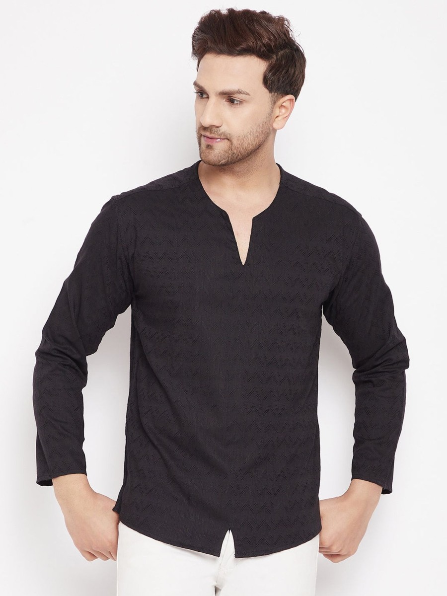 Men Even Apparels | Men'S Black Color Kurta With Slit Neckline - Even Apparels