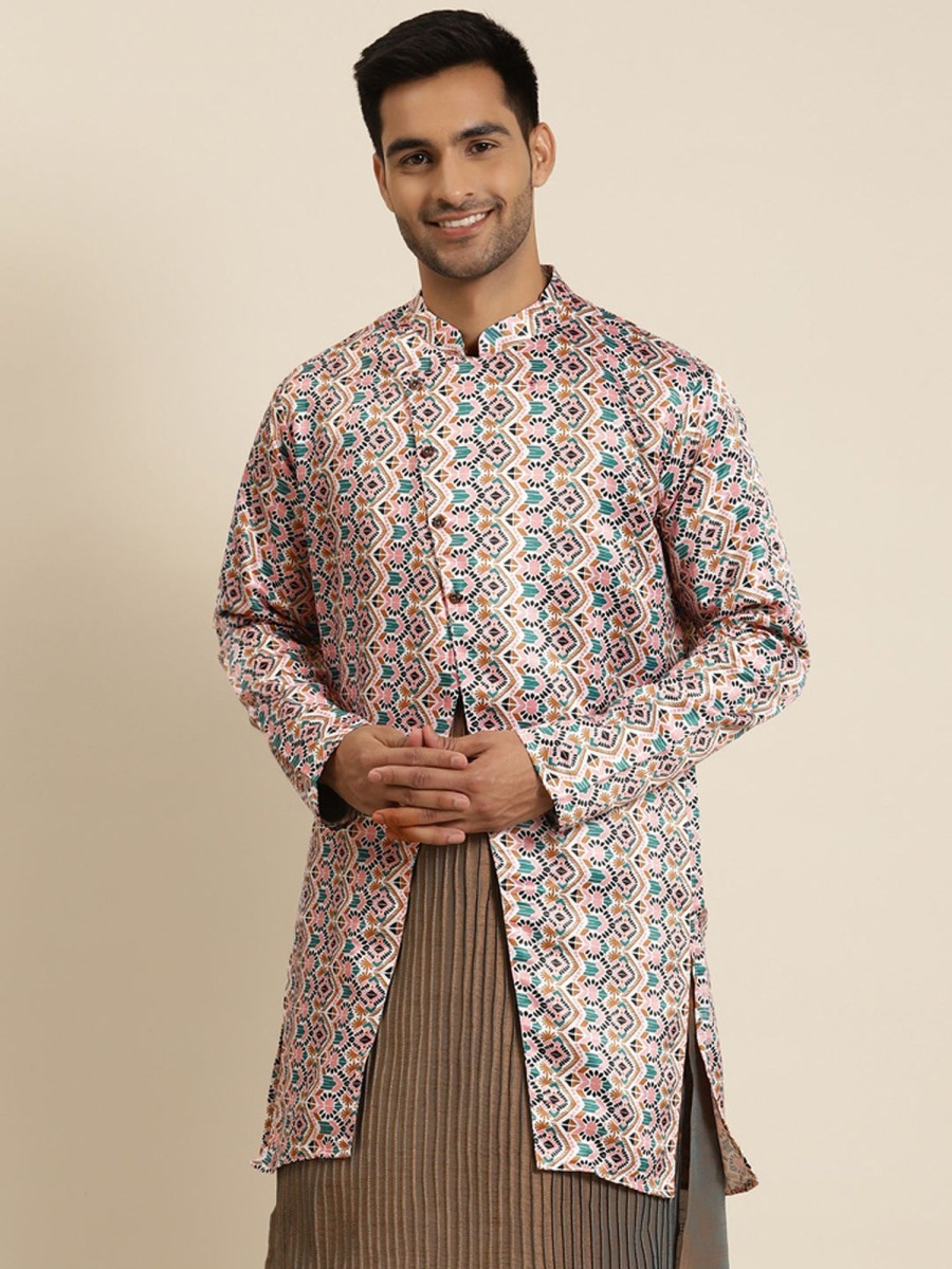 Men Sojanya | Men'S Silk Blend Only Sherwani Jacket - Sojanya White