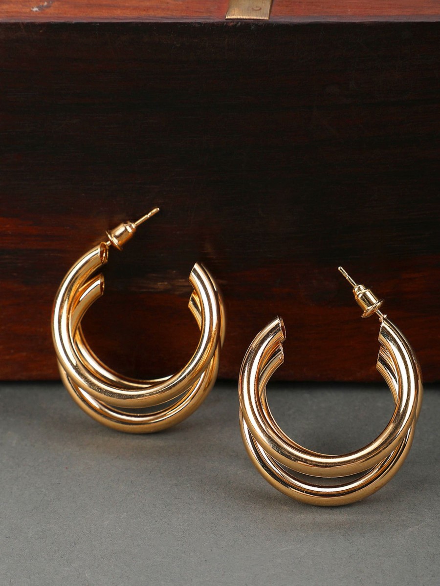 Jewellery Anikas Creation | Hoop Matte Contemporary Earrings For Women U0026 Girls - Anikas Creation Gold