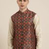 Men Sojanya | Men'S Silk Blend Dark Printed Only Nehrujacket - Sojanya Green