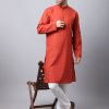 Men Even Apparels | Men'S Pure Cotton Kurta With Band Collar - Even Apparels Red