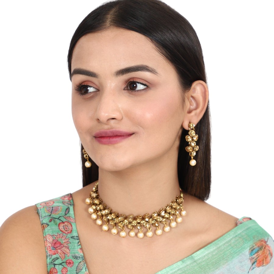 Jewellery Zaffre Collections | Women'S Elegant Wedding Wear Choker Set - Zaffre Collections Gold