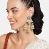 Jewellery I Jewels | Women'S 18K Gold Plated Intricately Designed Traditional With Detachable Hair Chain Encased With Kundans U0026 Pearls Jumka Earrings - I Jewels Grey