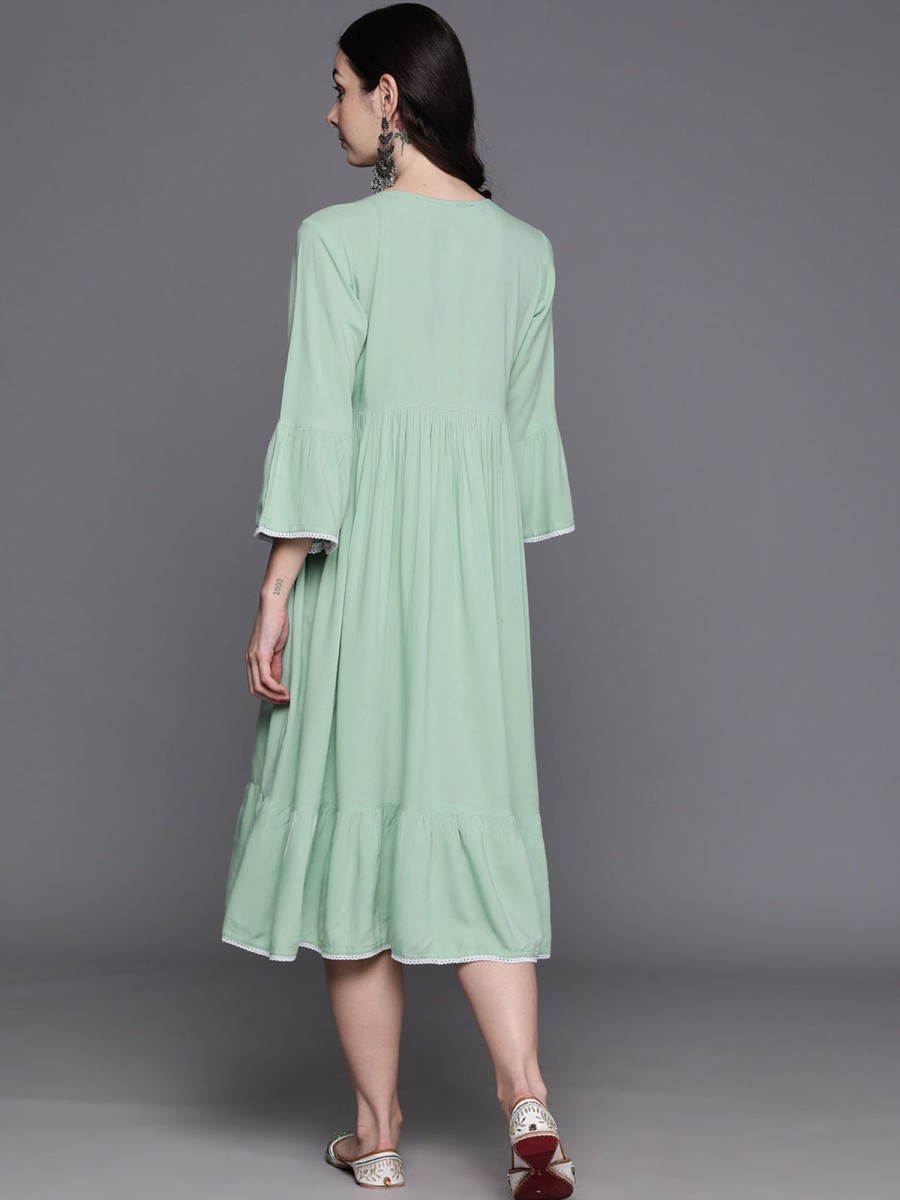 Women Indo Era | Women'S A-Line Midi Dress - Indo Era Green