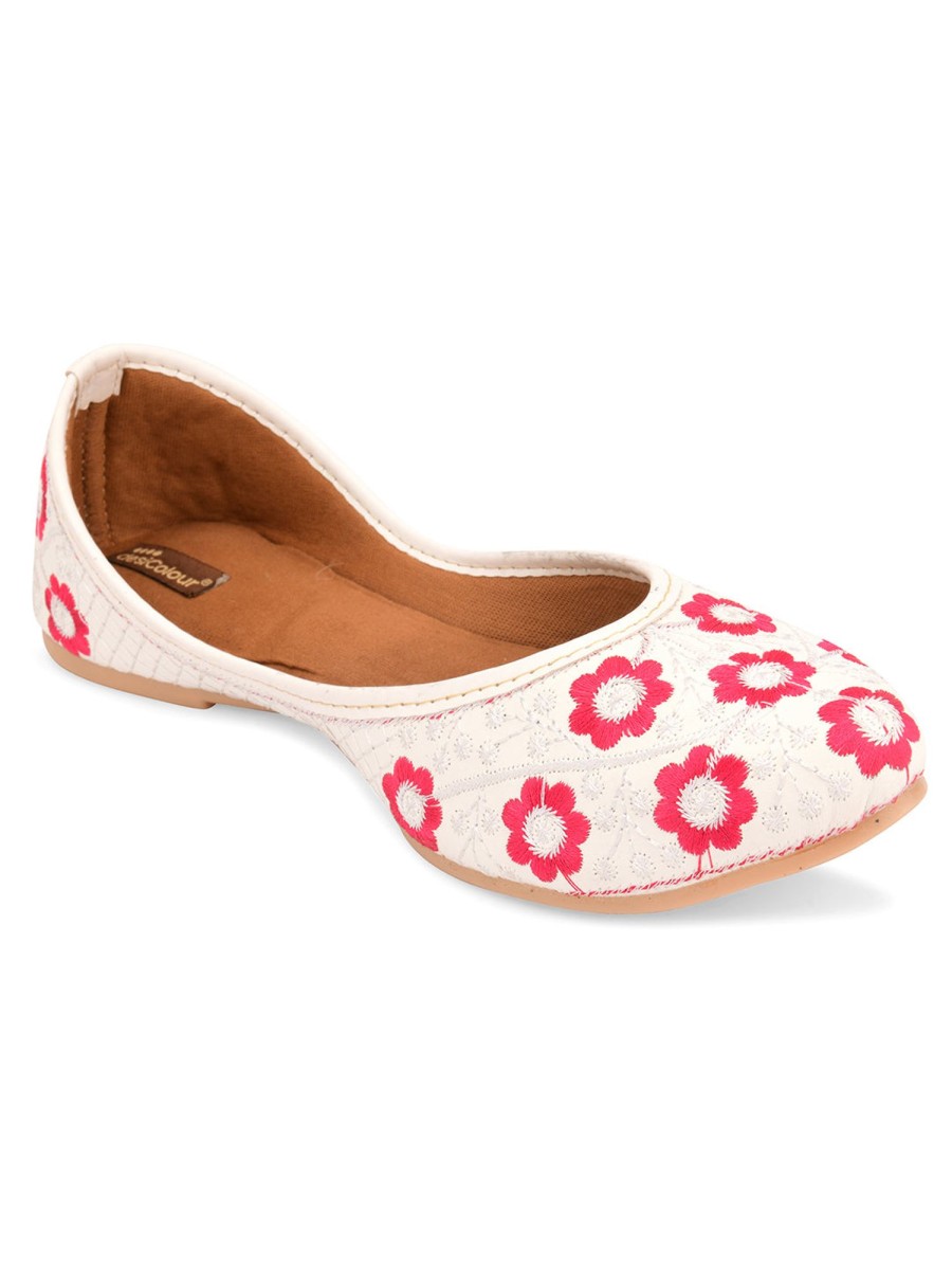 Others Desi Colour | Women'S White Floral Indian Ethnic Comfort Footwear - Desi Colour Multi Color