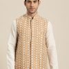 Men Sojanya | Men'S Silk Blend Dark Embroidered Only Nehrujacket - Sojanya Gold