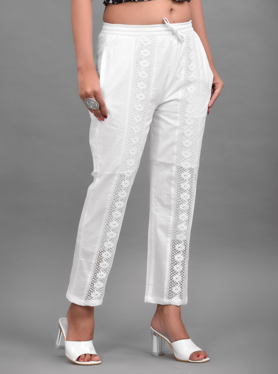 Women Hatheli | Women'S White Cotton Lace Palazzo - Hatheli