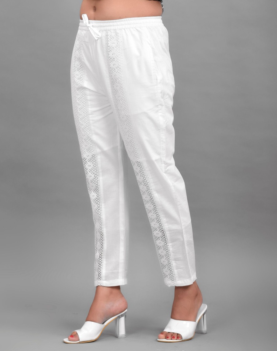 Women Hatheli | Women'S White Cotton Lace Palazzo - Hatheli