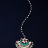 Jewellery Morkanth | Women'S Gold Plated Green U0026 White Kundan Studded Maang Tikka - Morkanth