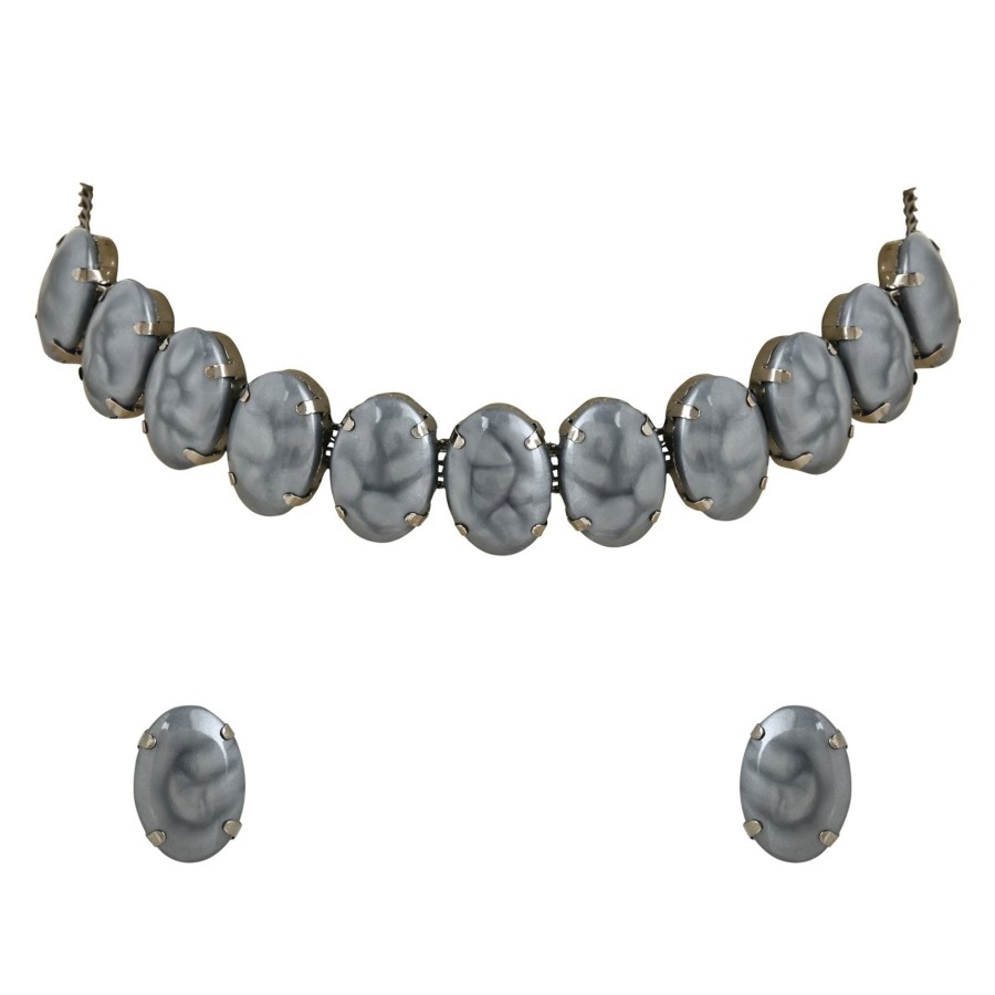 Jewellery I Jewels | Women'S Glamorous Fashionable Eye-Catching Beaded Choker And Earrings Set - I Jewels Grey