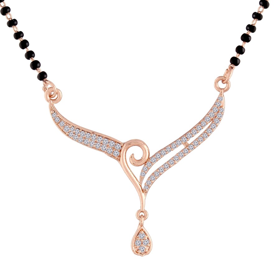 Jewellery I Jewels | Women'S 18K Rose Gold Plated Pendant With Black Bead Chain Mangalsutra - I Jewels