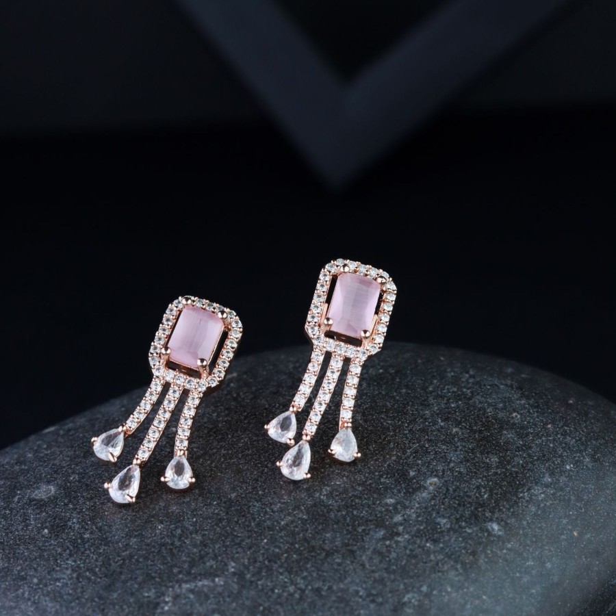 Jewellery I Jewels | Women'S Valentine'S Special 18K Rose Gold Plated Cz U0026 American Diamond Beautiful Studs Earrings (E3067Pi) - I Jewels Pink