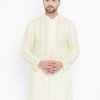 Men Vastramay | Men'S Yellow Pure Cotton Chikankari Kurta - Vastramay